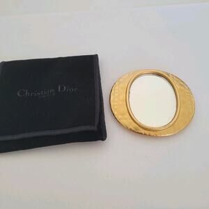 Christian Dior‎ Parfums Compact Mirror With Case Gold Portable Oval Designer